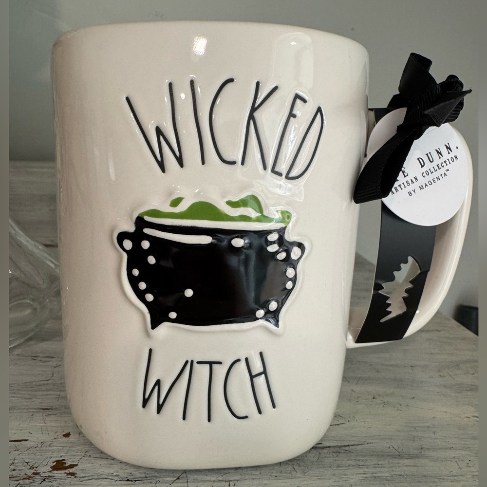 NWT Rae Dunn Witchy Cauldron Mug - White, Black and Green Large size